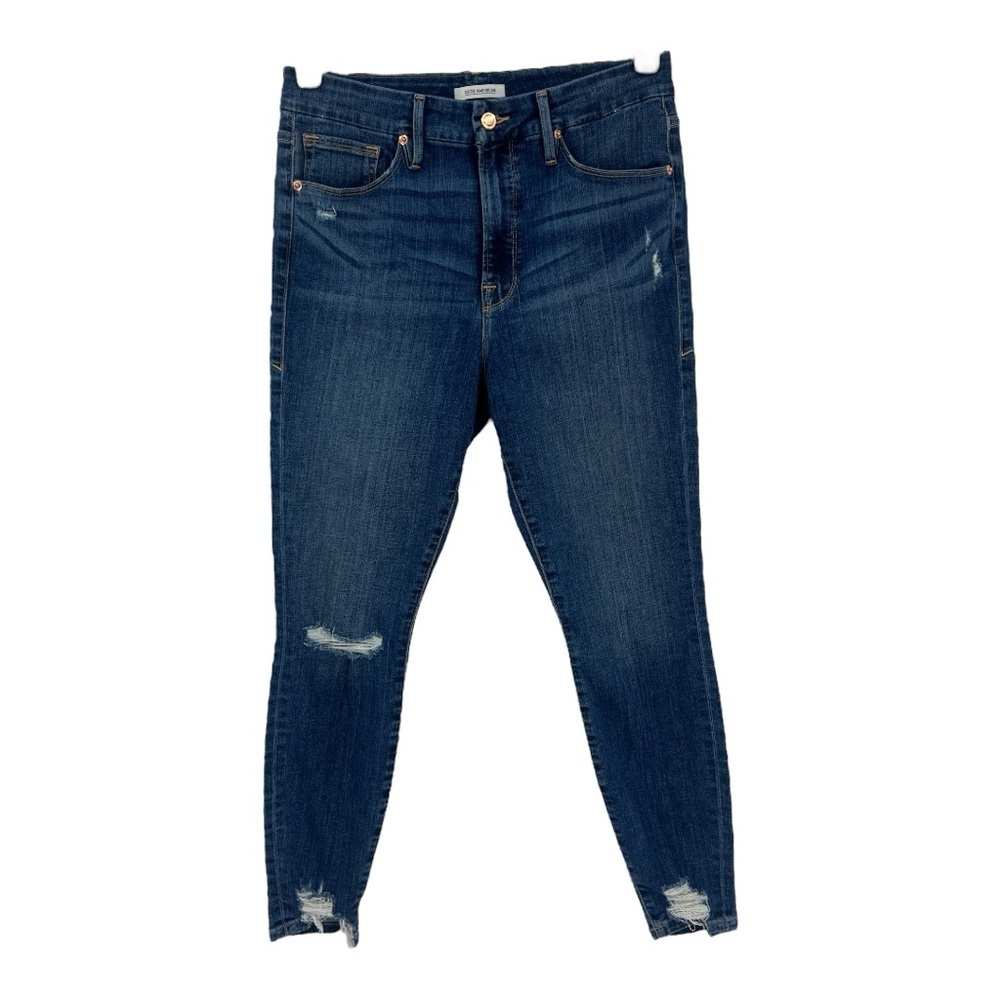 Good American Good Waist High Rise Distressed Skinny Jeans Indigo SZ 32/14 New